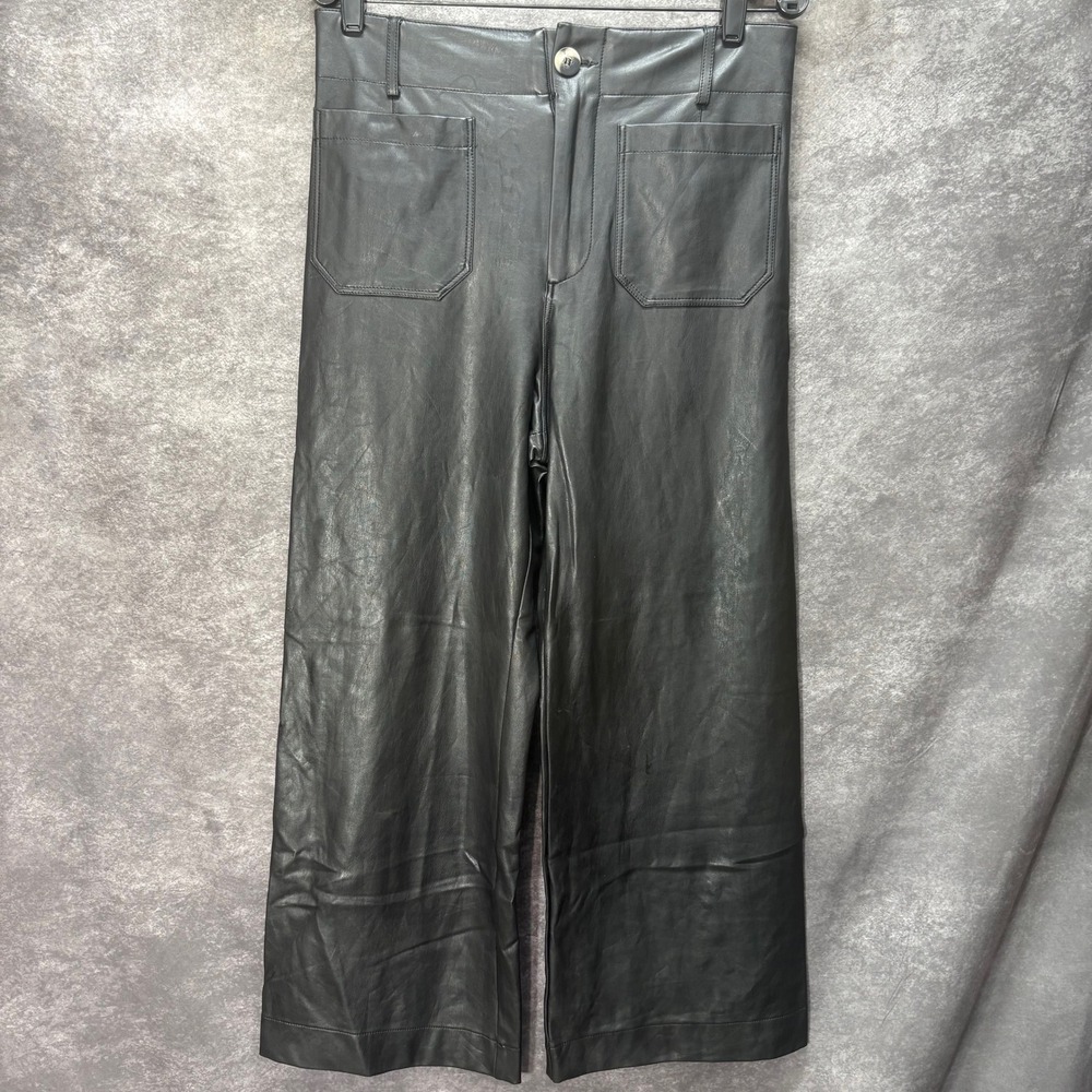Maeve Anthropologie The Colette Faux Leather Wide Leg Pants Black Size 29